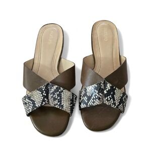 Nurture Natalia Slide Sandals Womens 7.5M Olive Green Leather Snakeskin Print